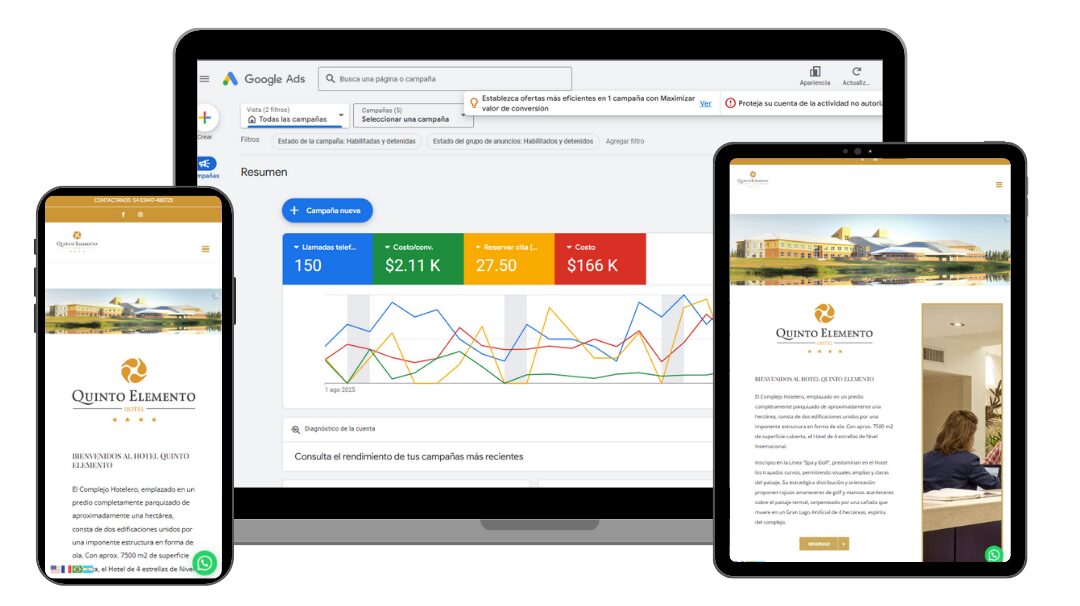 Publicidad digital en Google y Meta Ads para Hotel quinto elemento - Reddor Marketing - Agencia de publicidad digital